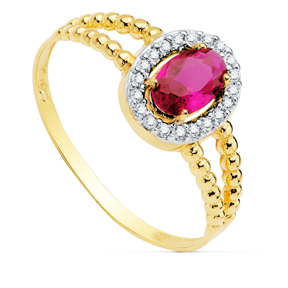 ANILLO DE ORO BICOLOR PIEDRA ROJA 6X4 MM 18K