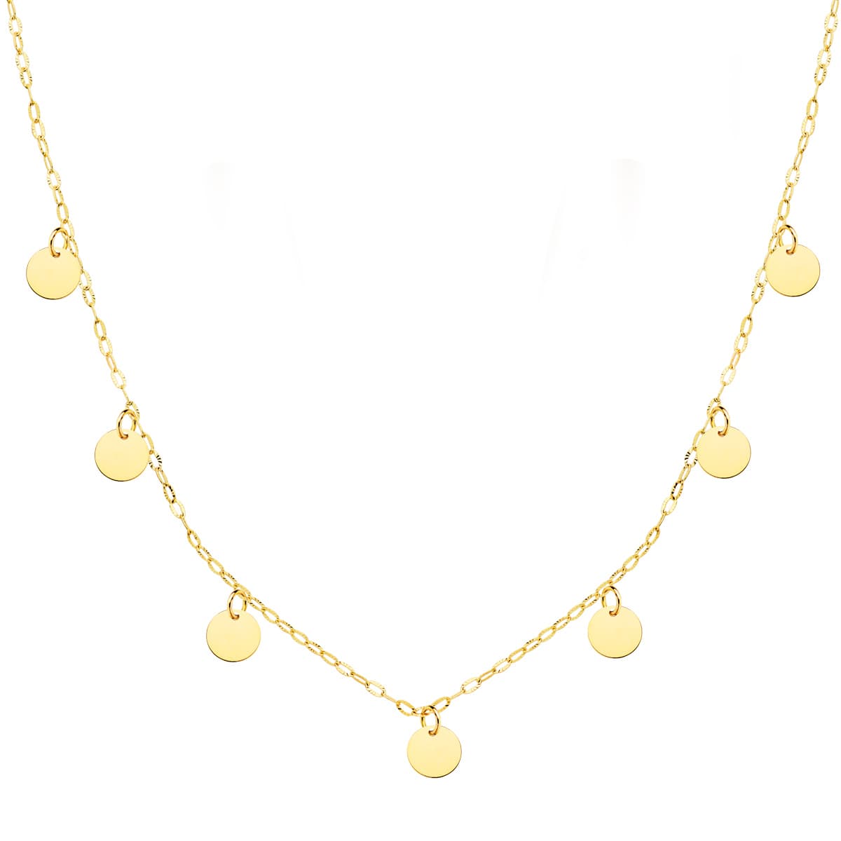 18K GARGANTILLA ORO AMARILLO CHAPAS REDONDAS 5 MM CADENA FORZADA 45 CM