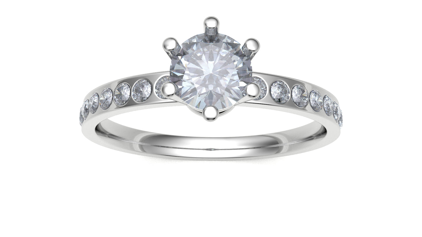 ANILLO ORO LEY 18 KTS 750 MM CON UN DIAMANTE TALLA BRILLANTE CENTRAL DE 0.51 CT CALIDAD D/VS1 Y 16 DIAMANTES TALLA BRILLANTE DE 0.0120 CT CALIDAD G/SI1