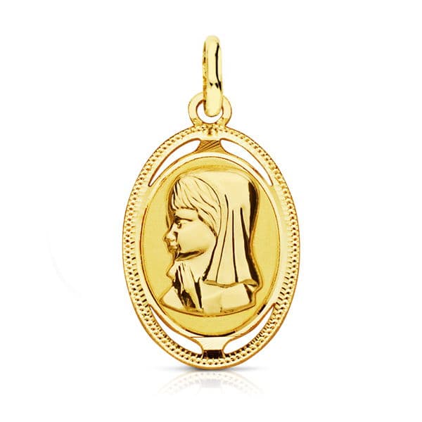 18K MEDALLA VIRGEN NIÑA OVAL. 20X12 MM