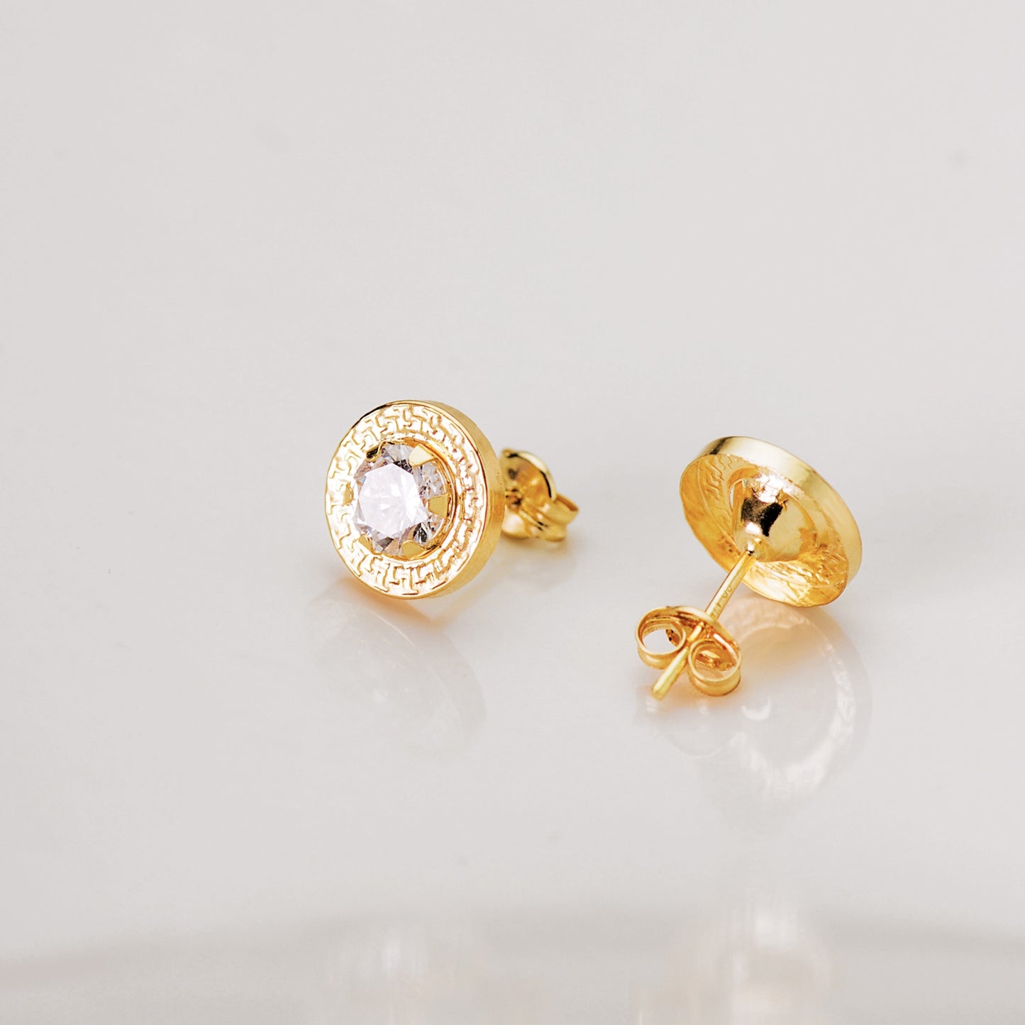 18K PENDIENTES ORO AMARILLO CHATON GRECA 7 MM CIRCONITA