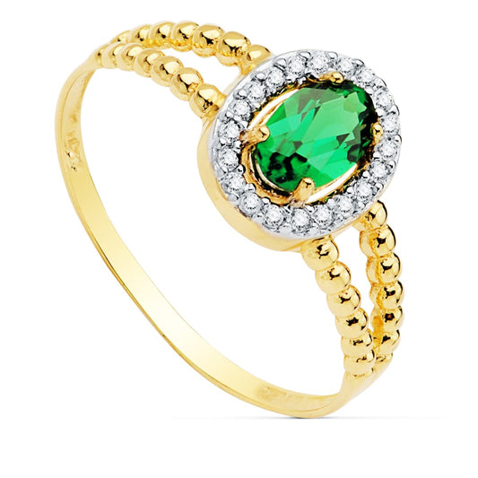 ANILLO DE ORO BICOLOR PIEDRA VERDE 6X4 MM 18K