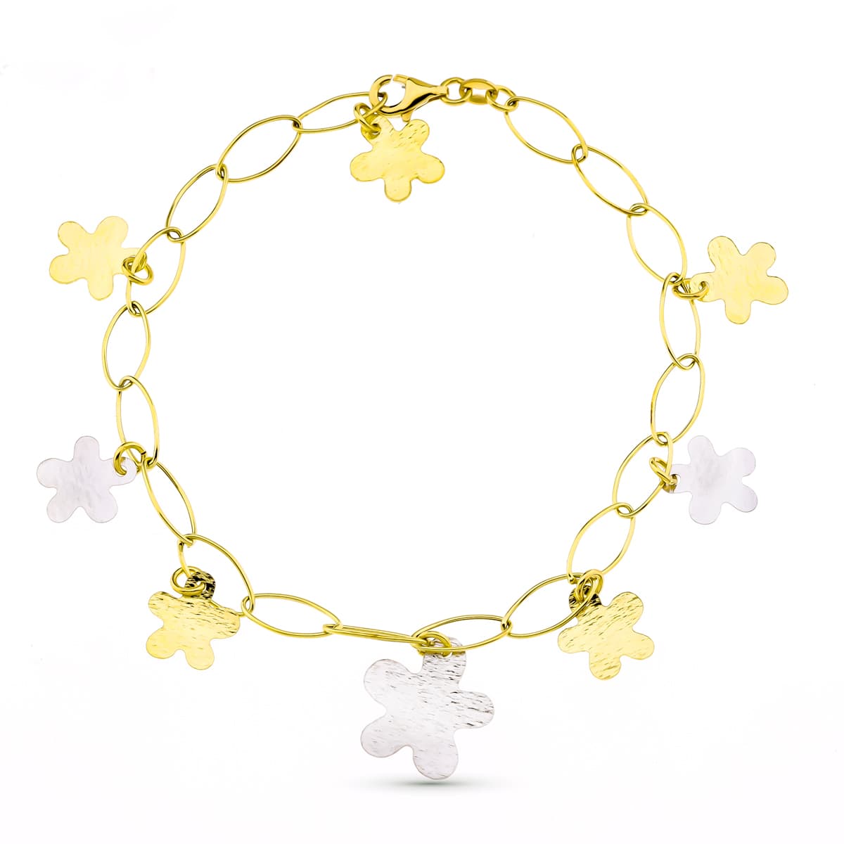 18K PULSERA BICOLOR FLORES