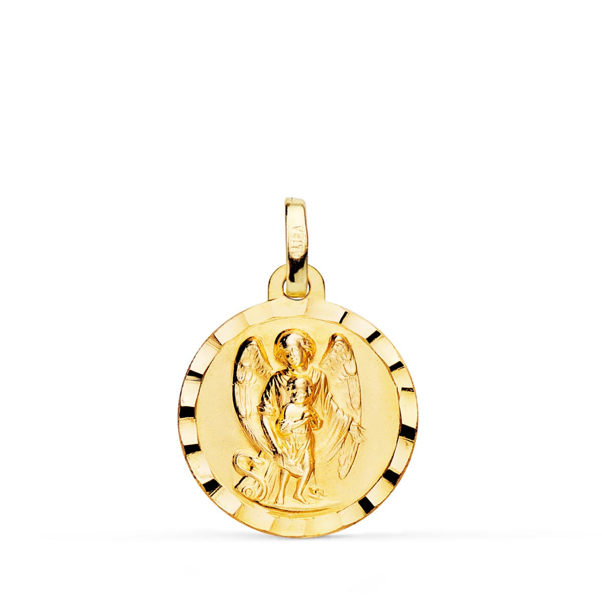 18K MEDALLA ORO AMARILLO ANGEL DE LA GUARDA BORDE TALLADO 18 MM